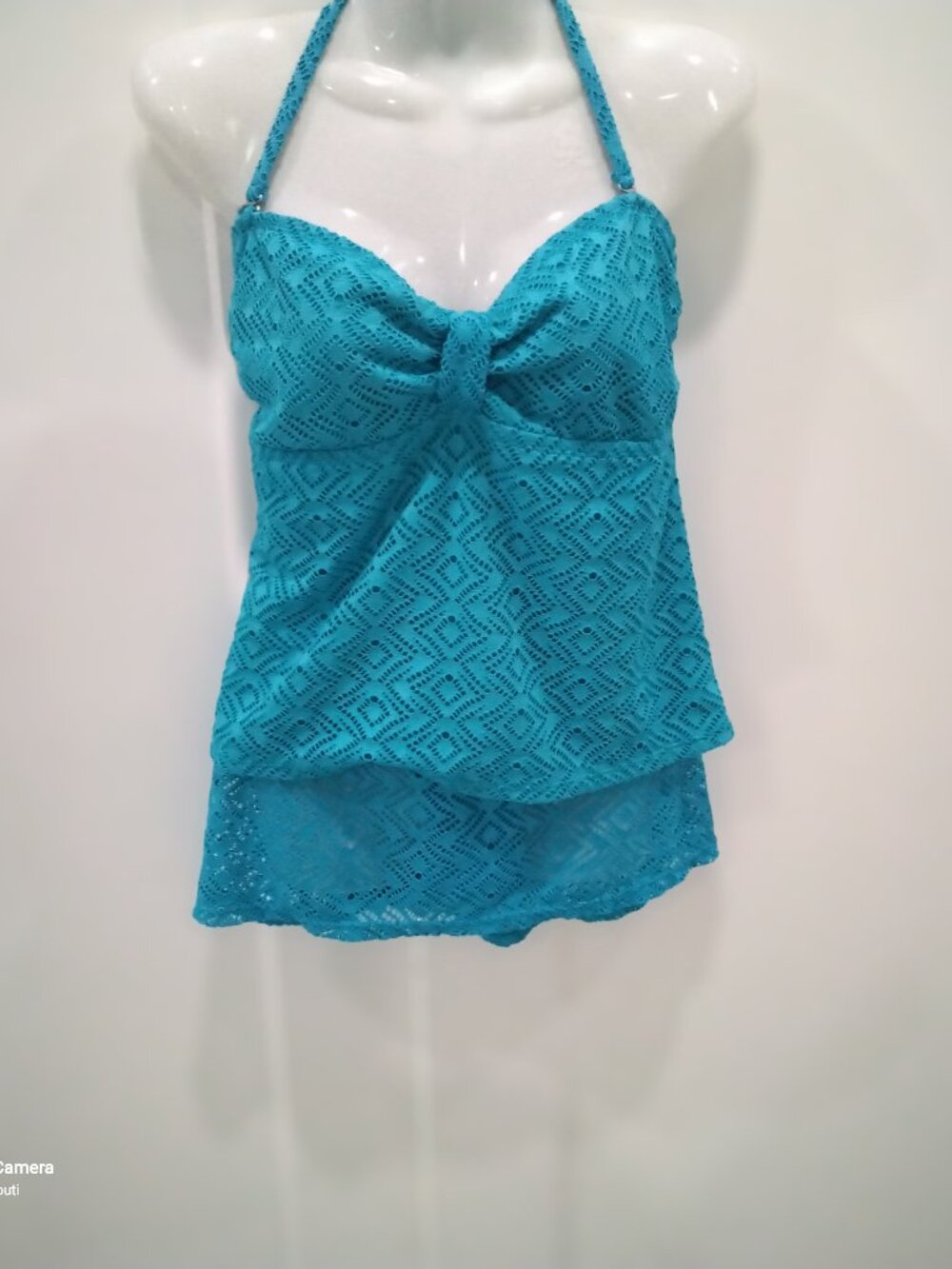 Catalina Aqua Crochet Underwire Halter Twist Tankini & Skirt Swimwear Set NWT L